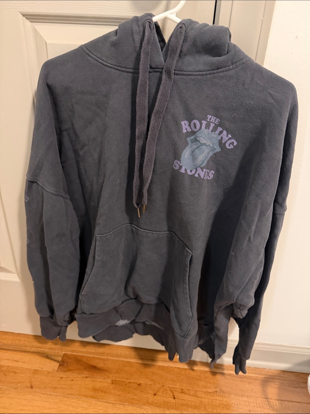 the Rolling Stones Charcoal Pullover Hoodie with Lavender Graphic - Women